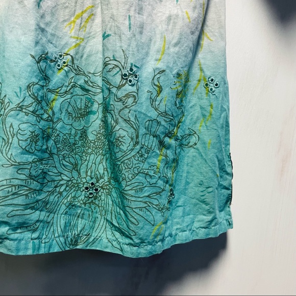 Gramicci Boho Empire Blouse Turquoise Ombre Floral Print Eyelet - Picture 5 of 6